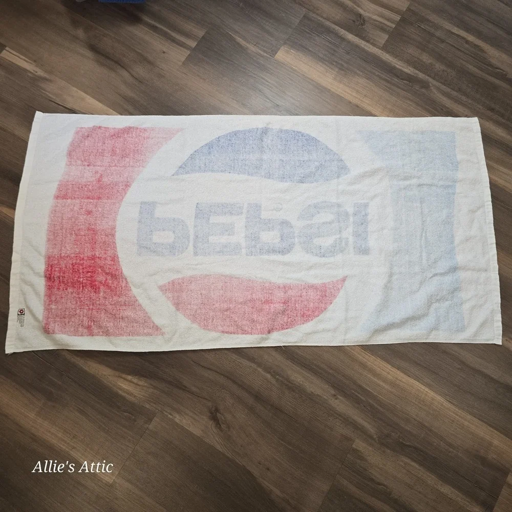 Vintage Pepsi Cola Beach Towel Cotton Red Blue White Logo 56x29